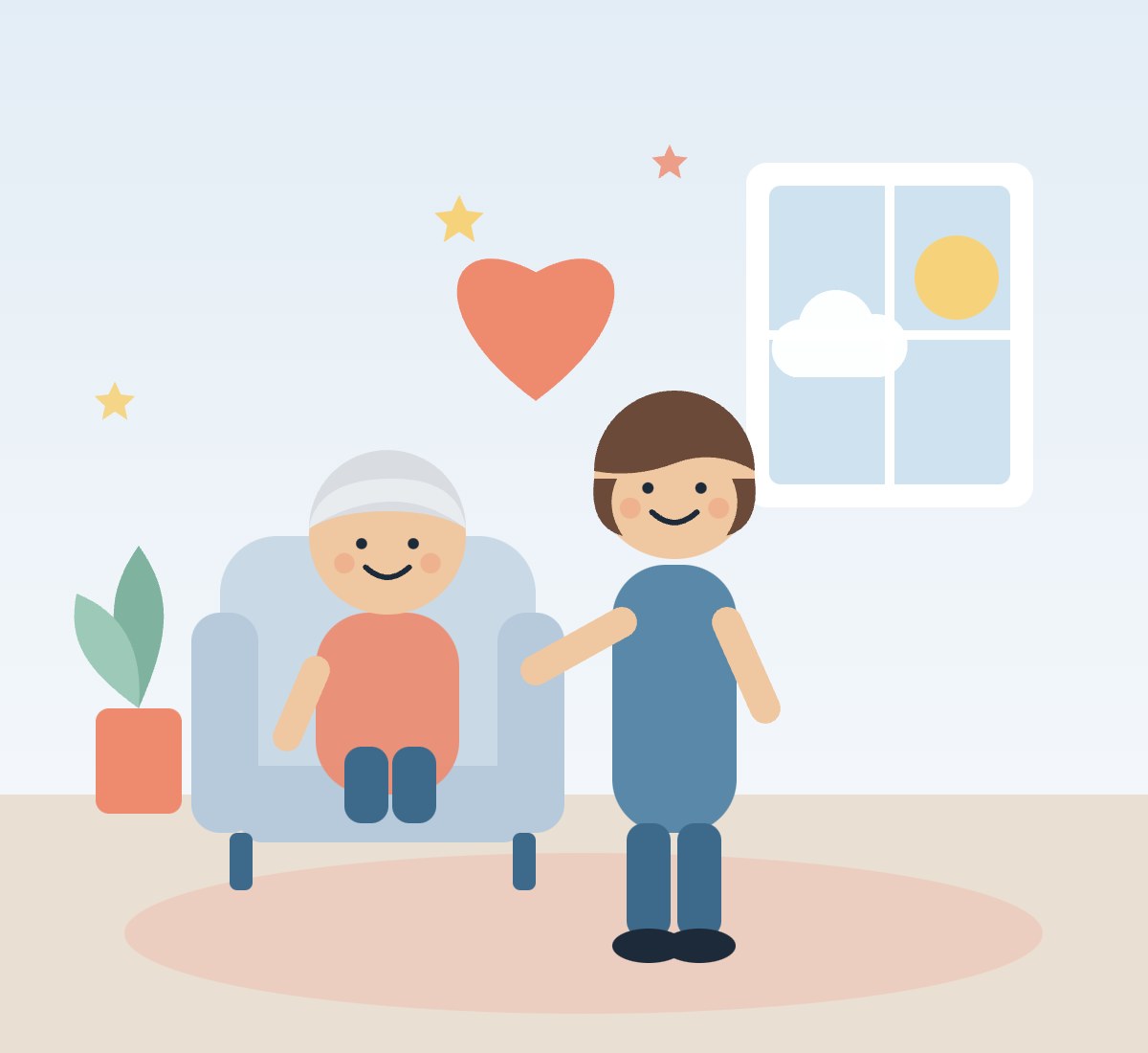 Pflegekraft besucht eine Seniorin zu Hause