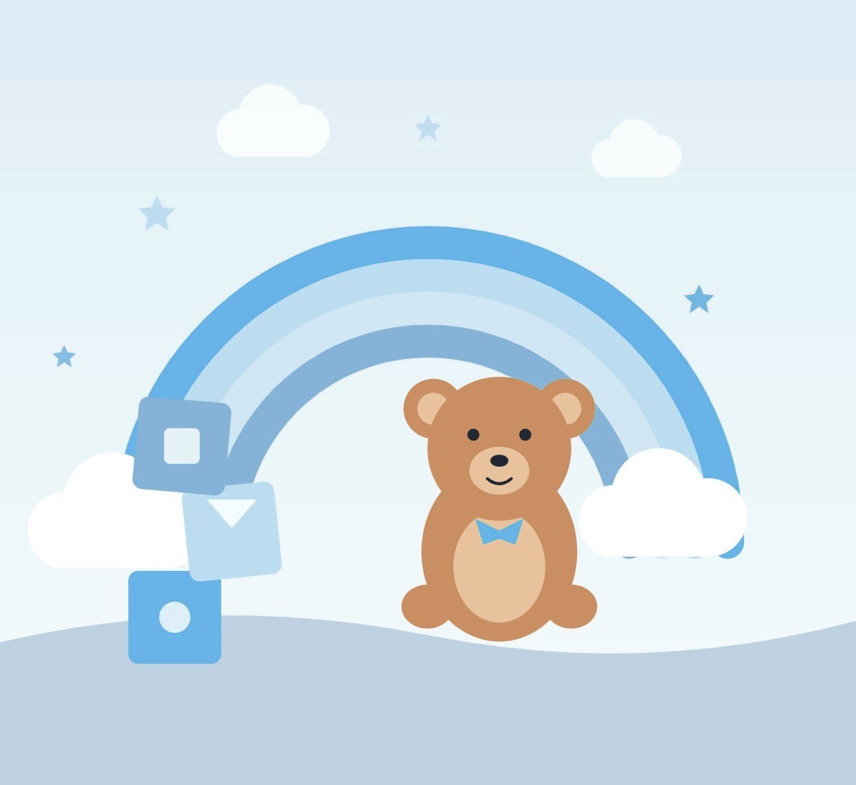Teddy mit Regenbogen und Bauklötzen